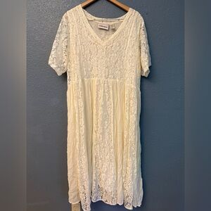 VTG Veranesi Ivory Floral Lace Dress Y2K Cottagecore Prarie Romantic Feminine